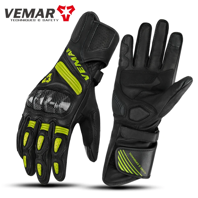 VEMAR Men's Leather Motorcycle Gloves, Carbon Fiber Protection, Breathable Touchscreen Riding Gear Anti-Slip Motocross Gloves