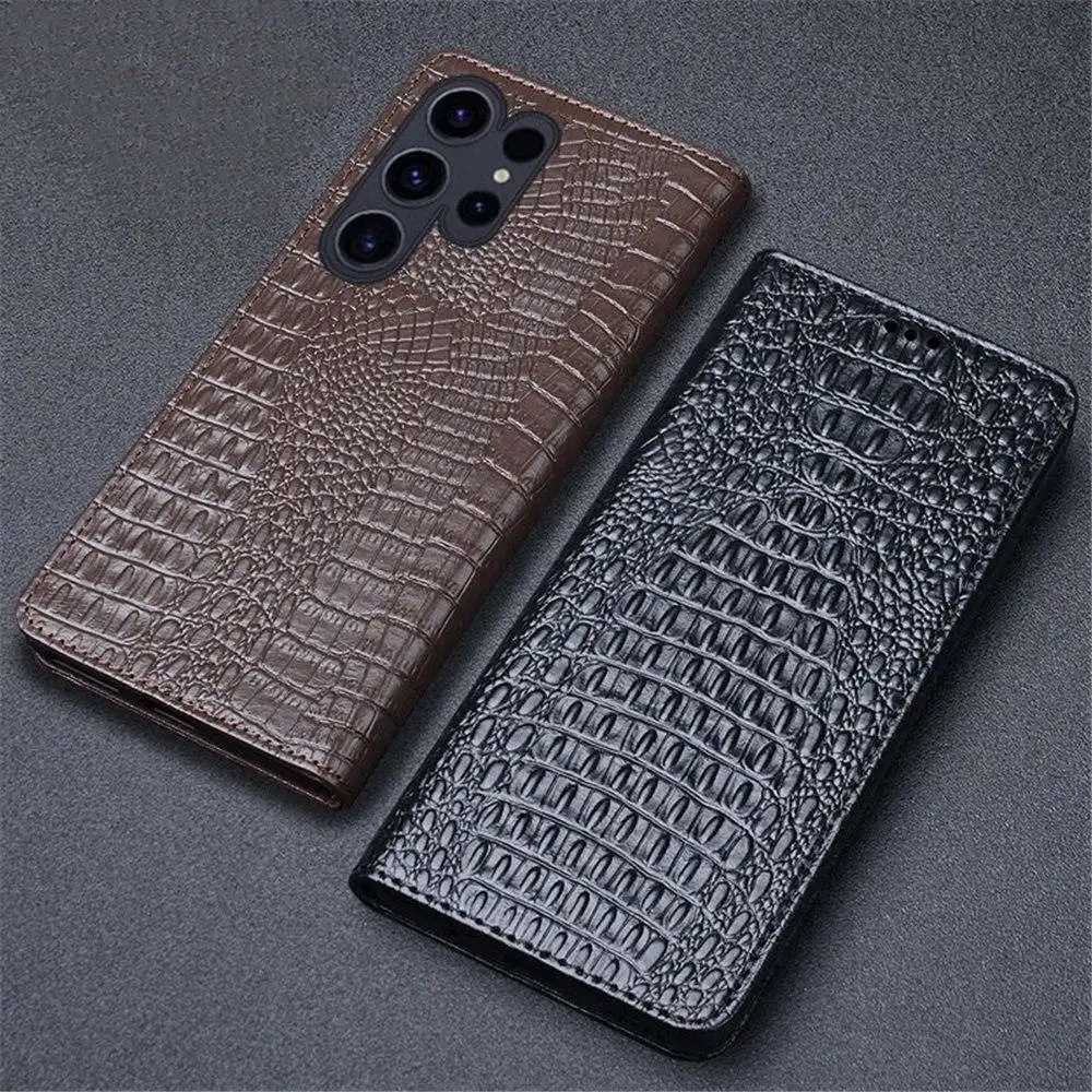 

Genuine Leather Crocodile Ostrich Flip Case for Samsung Galaxy S24 Ultra S24 Business Holder Cover