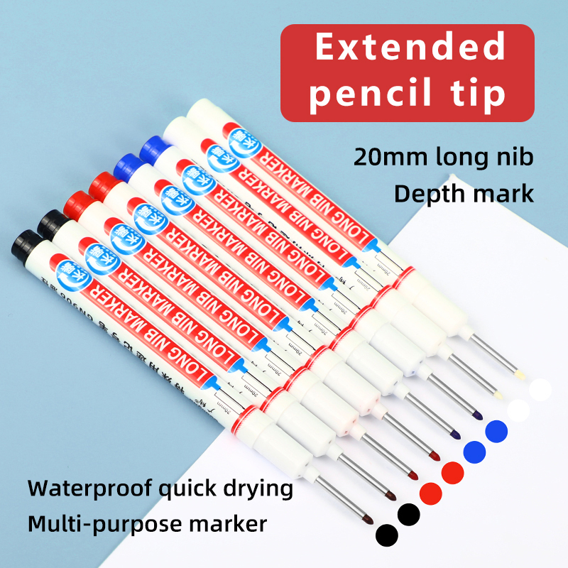  8Pcs/Set Perforating 20mm Deep Hole Long Head Nib Markers For Metal Pen Waterproof Bathroom Woodworking Decoration Multi-Purpose 