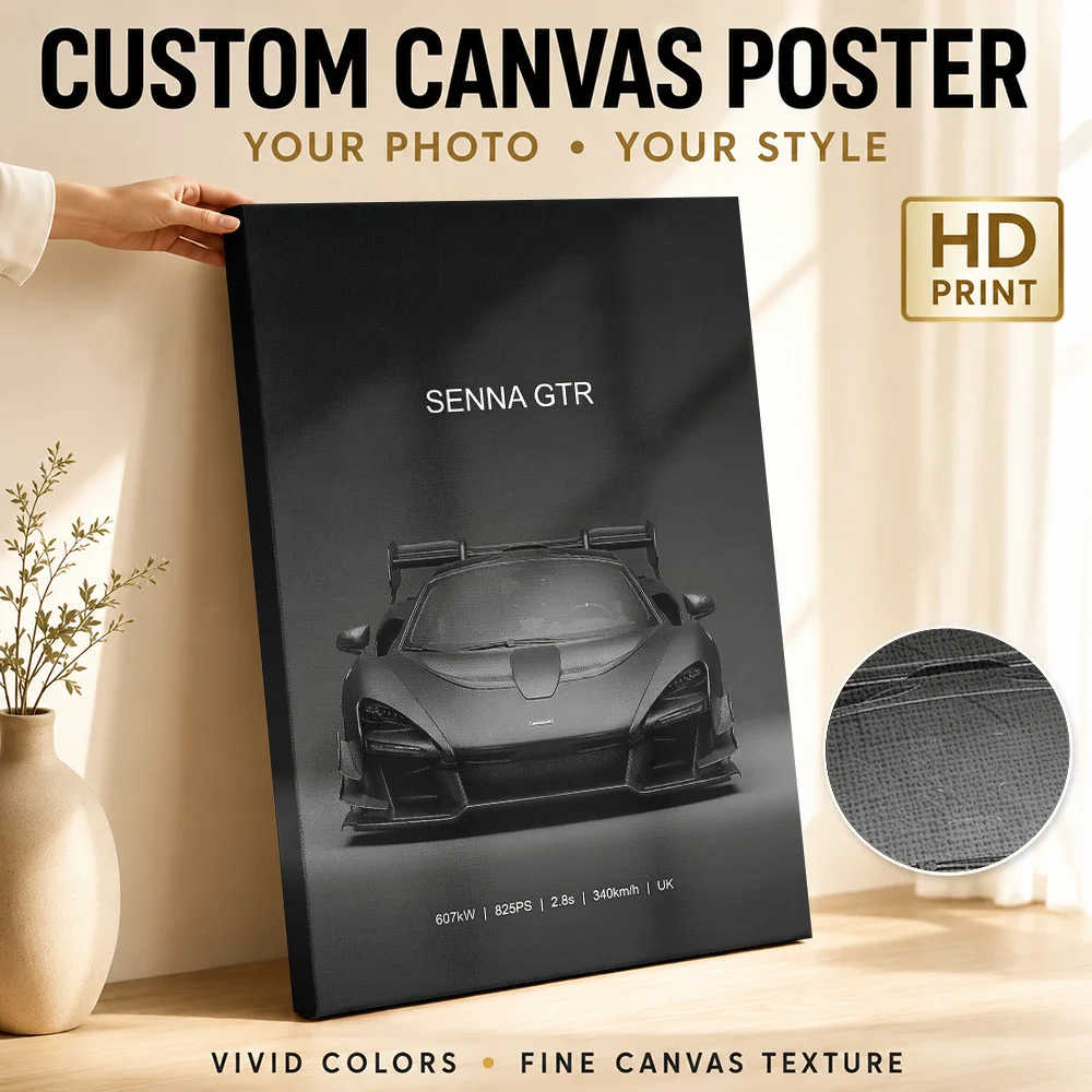 Striking supercar Senna GTR Matte Black car Canvas Print Poster Personalized Photo Automotive Canvas Wall Art for Garage Decor
