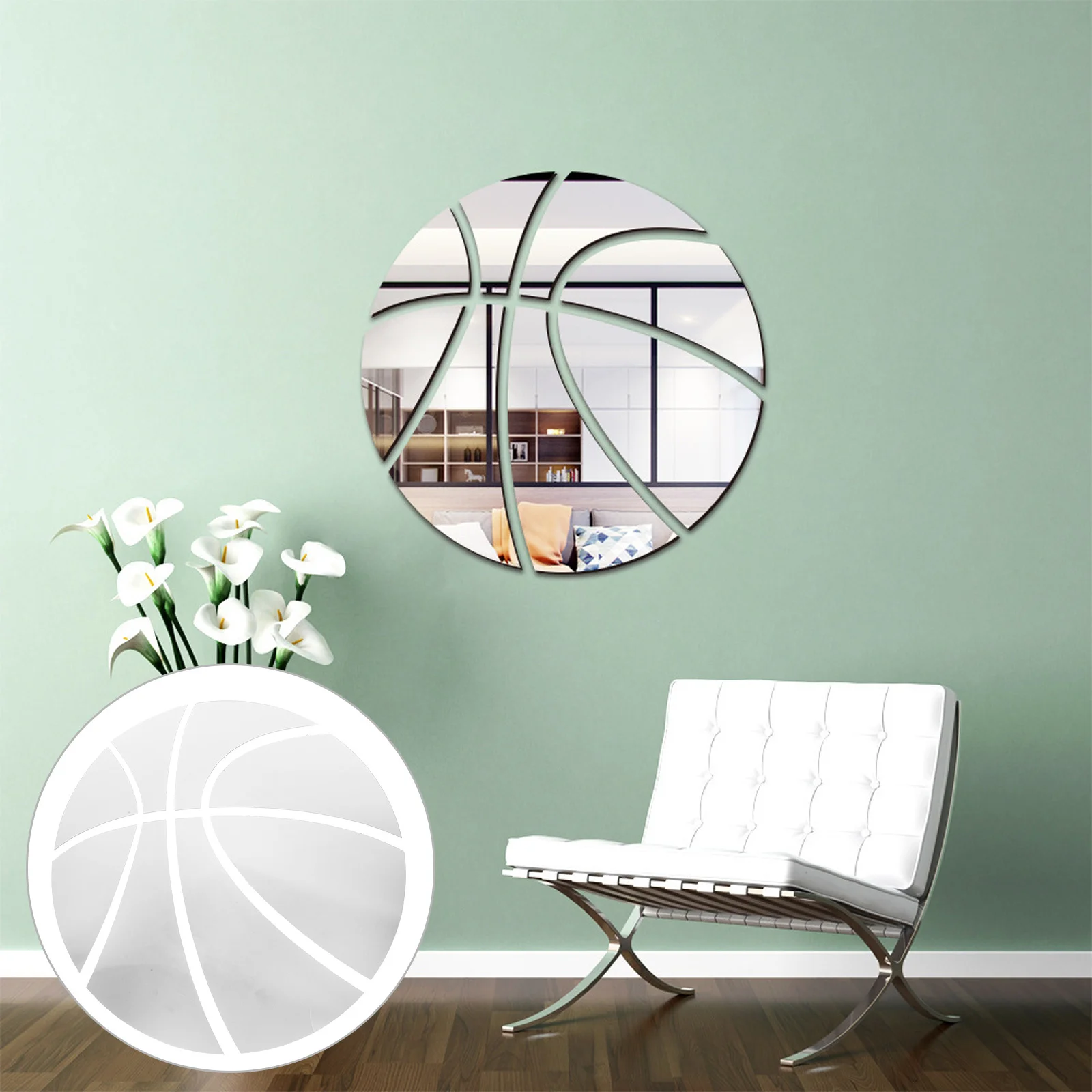 Adesivo de espelho acrílico com tema esportivo, decalque de parede fácil de remover sem resíduos pegajosos, adesivo de espelho acrílico, espelhos de parede esportivos