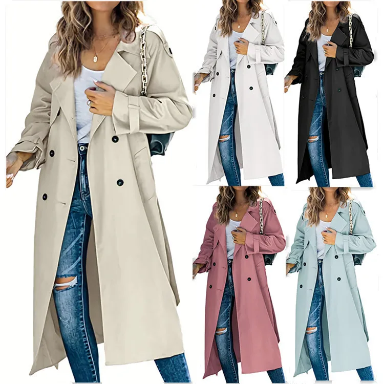 Women's Trench Coat Casual Fashion Turn Down Collar Full Sleeve Belt Windbreaker Single Button Closure Lapel Long Outerwear