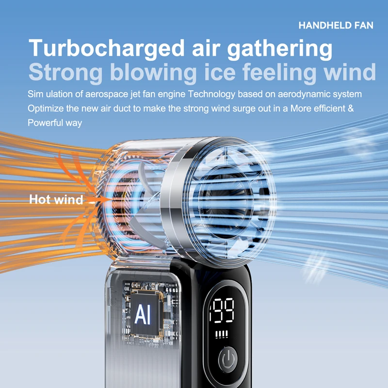 Lenovo Handheld Turbo Fan USB Rechargeable  Digital Display Protable Pocket Fans 199 Adjustable Speeds for Daily Use & Travel image 4