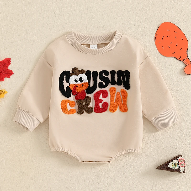 

Suefunskry Baby Thanksgiving Romper Long Sleeve O Neck Letter and Turkey Embroidery Casual Romper for Fall