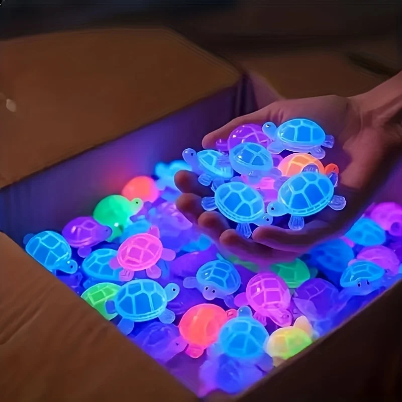 26Pcs Glow-In-The-Dark 3D Turtle Figurines - Colorful, Translucent Plastic Decorations for DIY Crafts, Party Favors, Classroom