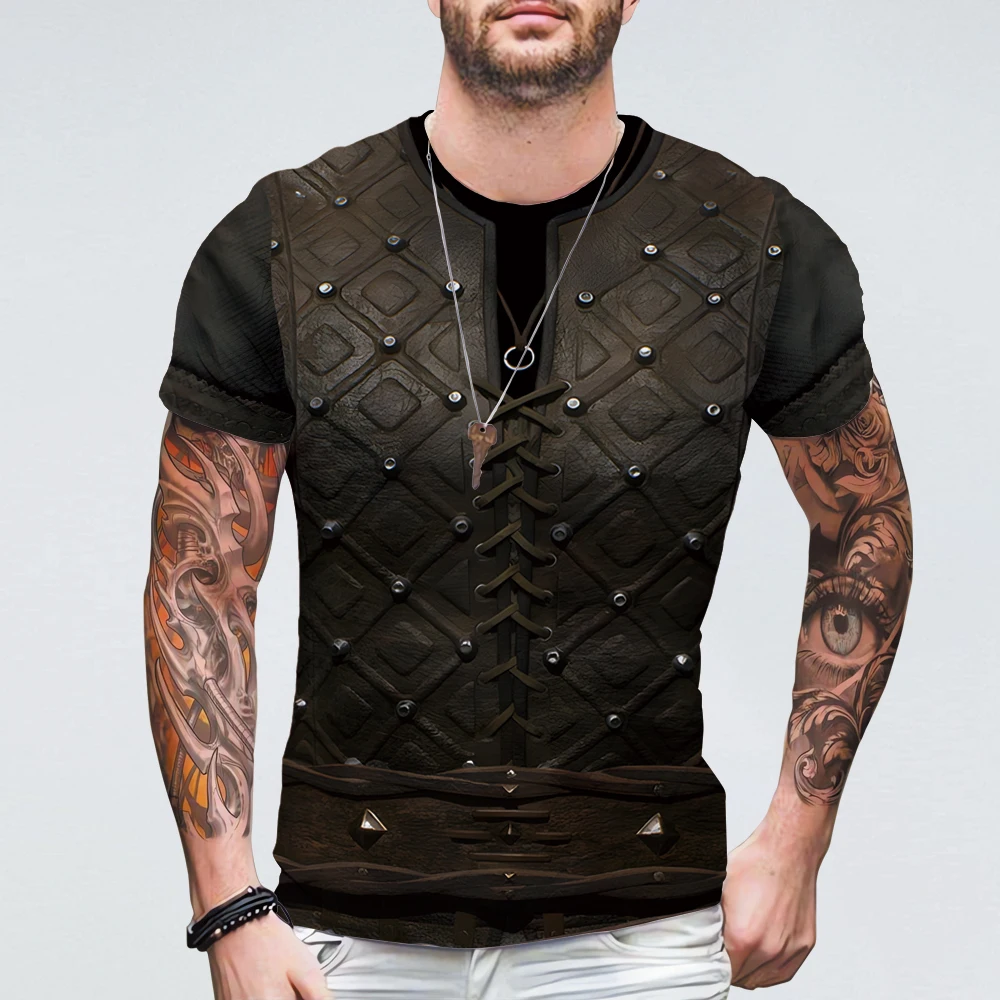 Popular Viking Armor Vintage Oversized Men Clothing 3D Print Graphic T Shirts Polyester Harajuku Summer Short Sleeve Casual Tee