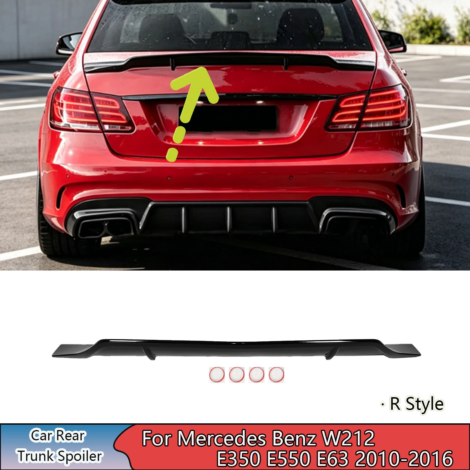 For Mercedes Benz W212 E350 E550 E63 2010-2016 R Style Rear Trunk Wing Spoiler Glossy Black/Carbon Fiber Style Car Accessories