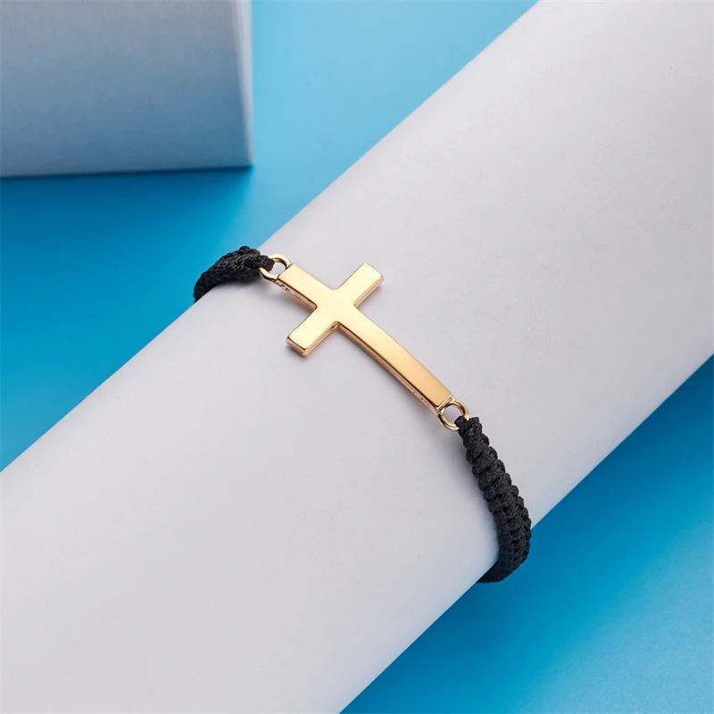 Hip Hop Edelstahl Kreuz geflochtenes Armband für Frauen Männer rot schwarz einfaches Paar verstellbare Handgelenk Armreif Christian Souvenir – Detail 20