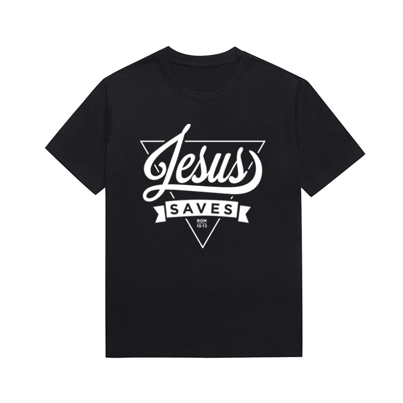 Jesus Saves Rom 10-13 Slogan Top Christian Printing Tee Basic Style O Collar Personality Women Tops Custom T Shirt