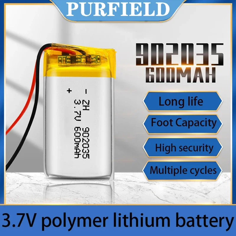 PURFIELD 600mAh 902035 3.7 Polymer lithium battery Li-On rechargeable For MP3 GPS DVD Bluetooth Recorder Speaker E-book Camera