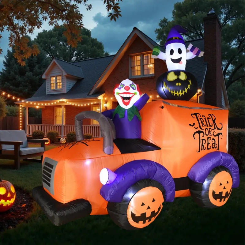 Halloween clown model pumpkin truck LED illuminated inflatable model outdoor courtyard holiday decoration