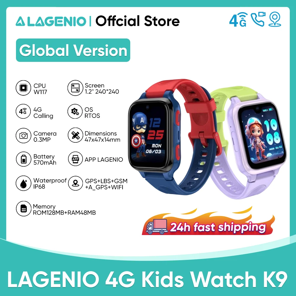 

LAGENIO K9 4G Kids Smart Watch ROM 8GB WIFI GPS Tracker SOS APP Install Child Smartwatch Video Call Monitor Location Phone Watch