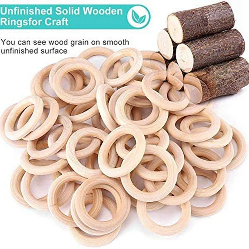 25 Pcs Natural Wood Rings 70Mm Unfinished Macrame Wooden Ring Wood Circles For DIY Craft Ring Pendant Jewelry Making