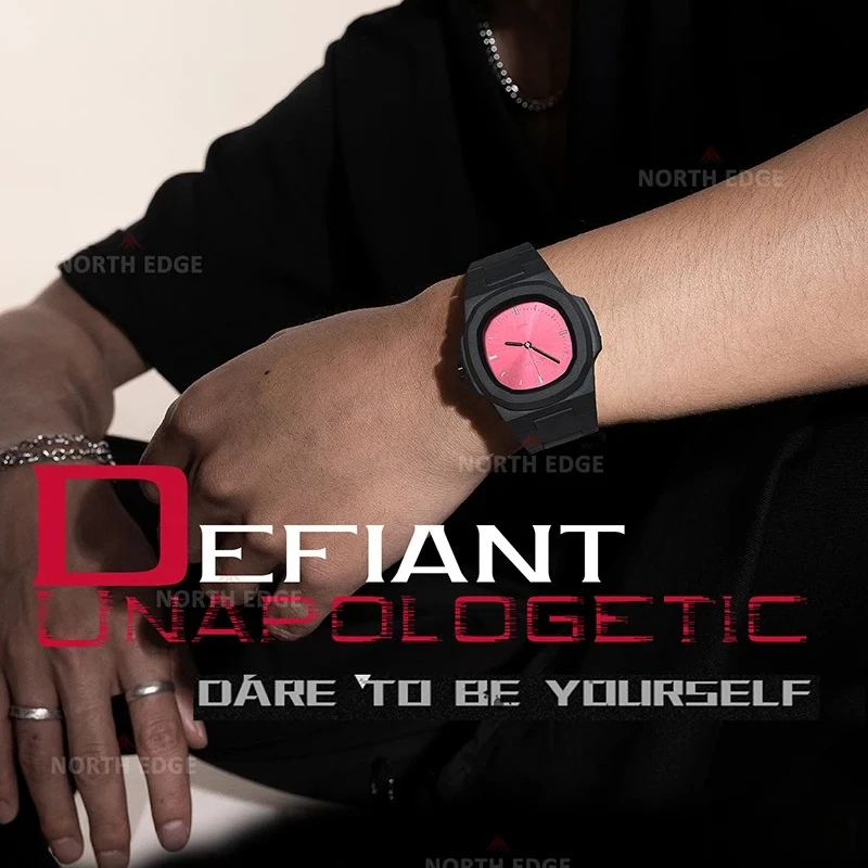 NORTH EDGE ساعة للرجل جديد فولت ساعة كوارتز موضة خفيفة الراتنج حافظة مربع السباحة 50 متر مقاوم للماء الرجال الساعات هدية صندوق #5