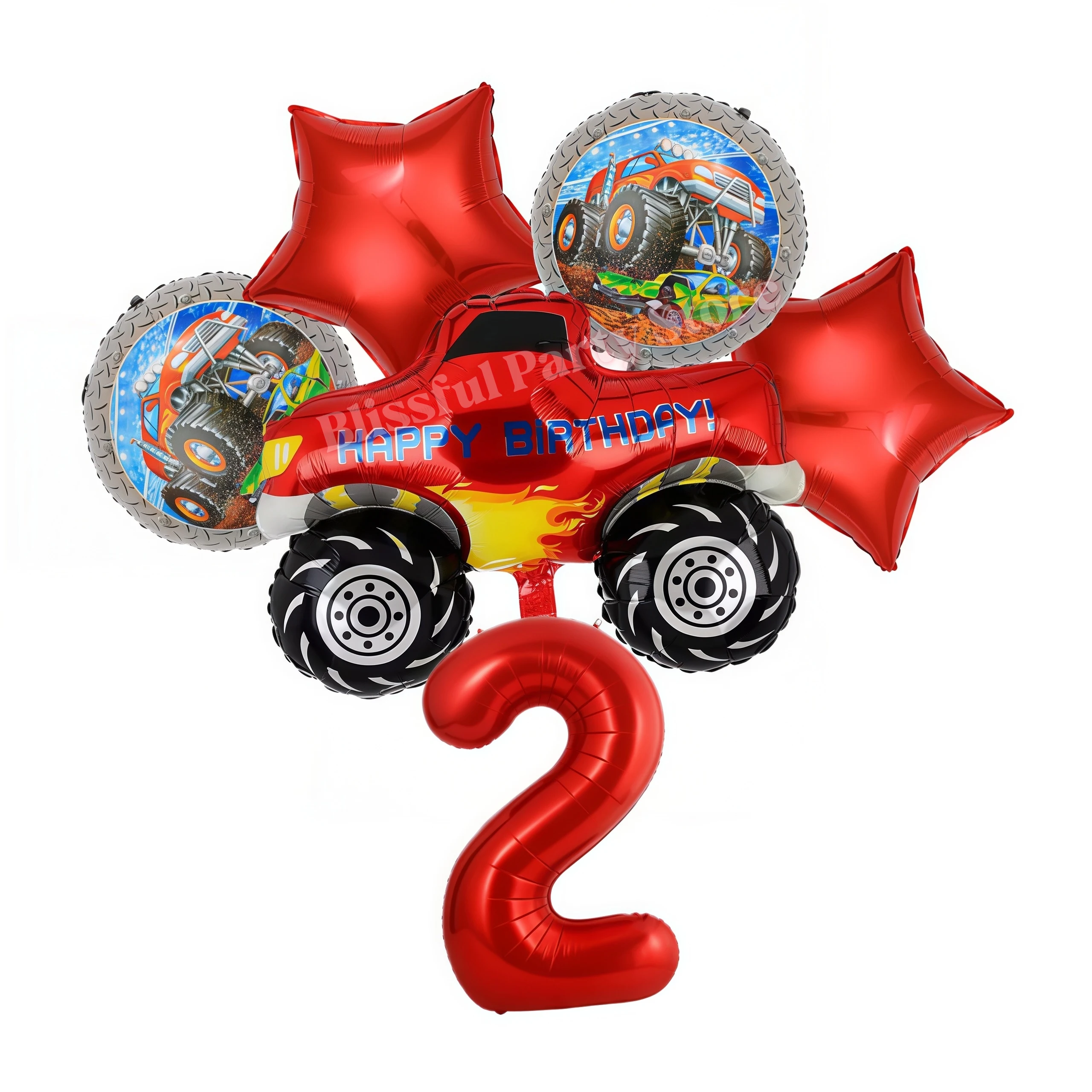 Monster Truck Party-Zubehör Jungen Rennwagen-Party-Dekorationen Teller Becher Luftballons Banner für Kinder Jungen 2. Geburtstag Party-Dekorationen – Detail 28