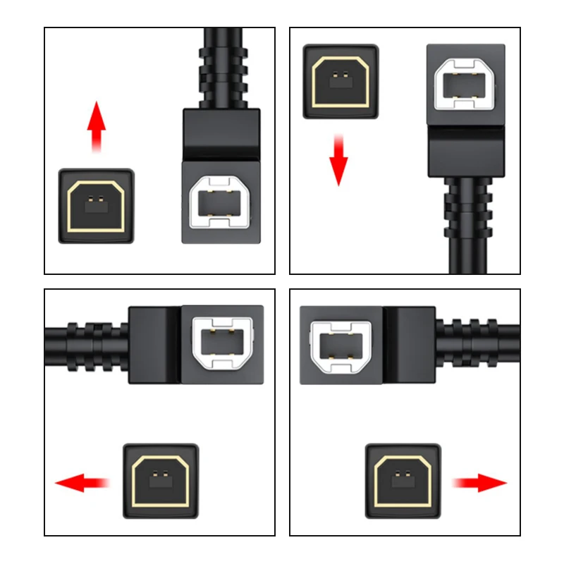 Elbow USB 2.0 Printing Cable 90 Degree Right Angle Square Mouth Printing Data Connection Cord Computer Extension Shielded Wire