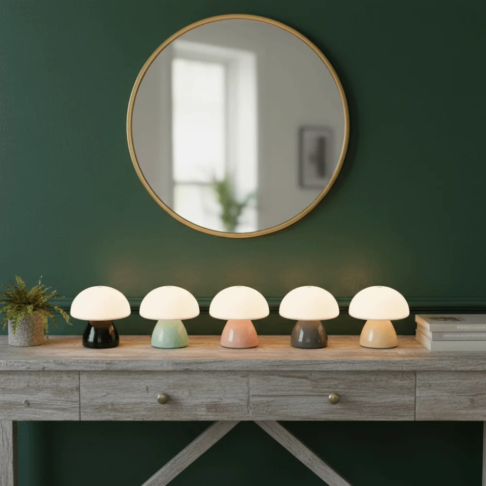 

Warm White Lights Mushroom LED Table Lamp Touch Control USB Charging Port Touch Dimming Lamp LED Technology Dimmable Function