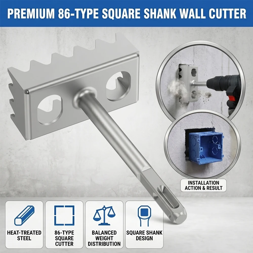 Square Shank Square Hole Saw Concrete Wall Punch 86 Type Switch Socket Box Drill Bit Brick Stone Masonry Junction Outlet Install