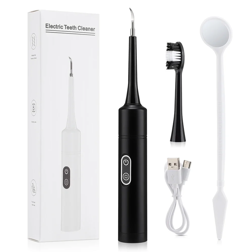2 in 1 Electric Dental Cleaning Device Vibration Teeth Stain Plaque Remover with Toothbrush Head Portable Oral Care Kit