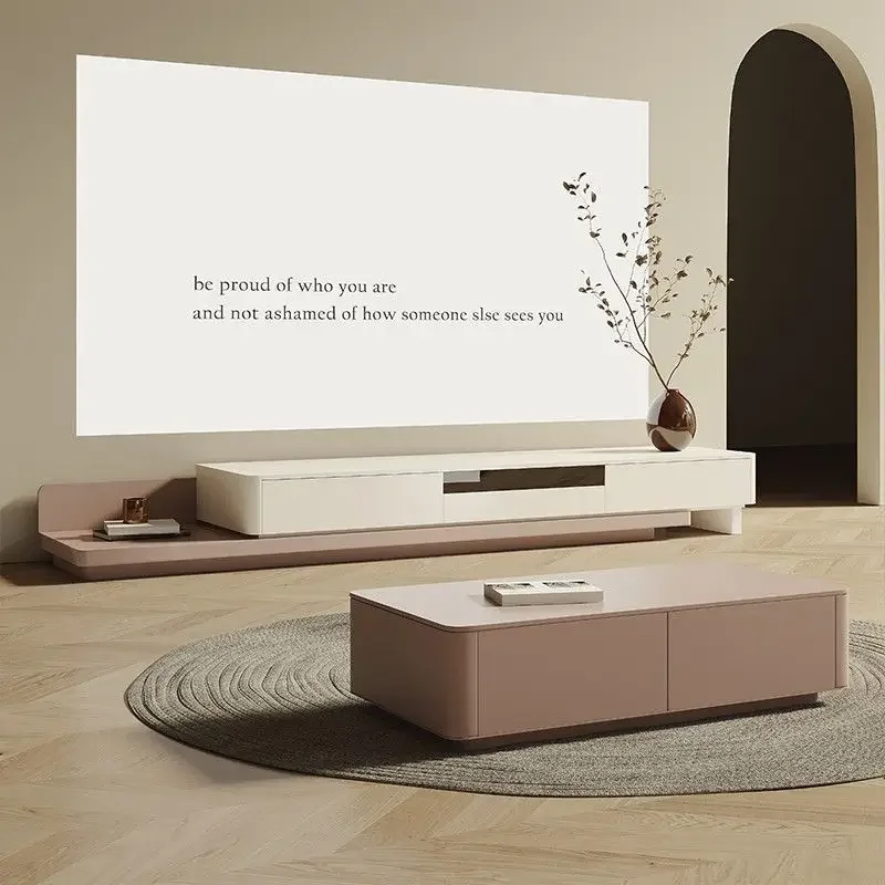 

TV cabinet combination solid wood full set of retractable color Nordic baking paint modern minimalist living room small unit flo