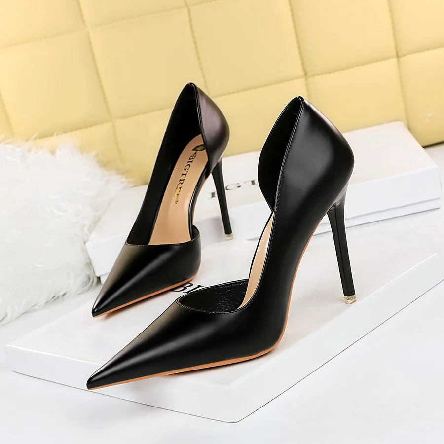 Sexy Nightclub Slim Heel Women's Super High Heels Shallow Notched Side Hollow Out Single Ladies Shoes Women Pumps