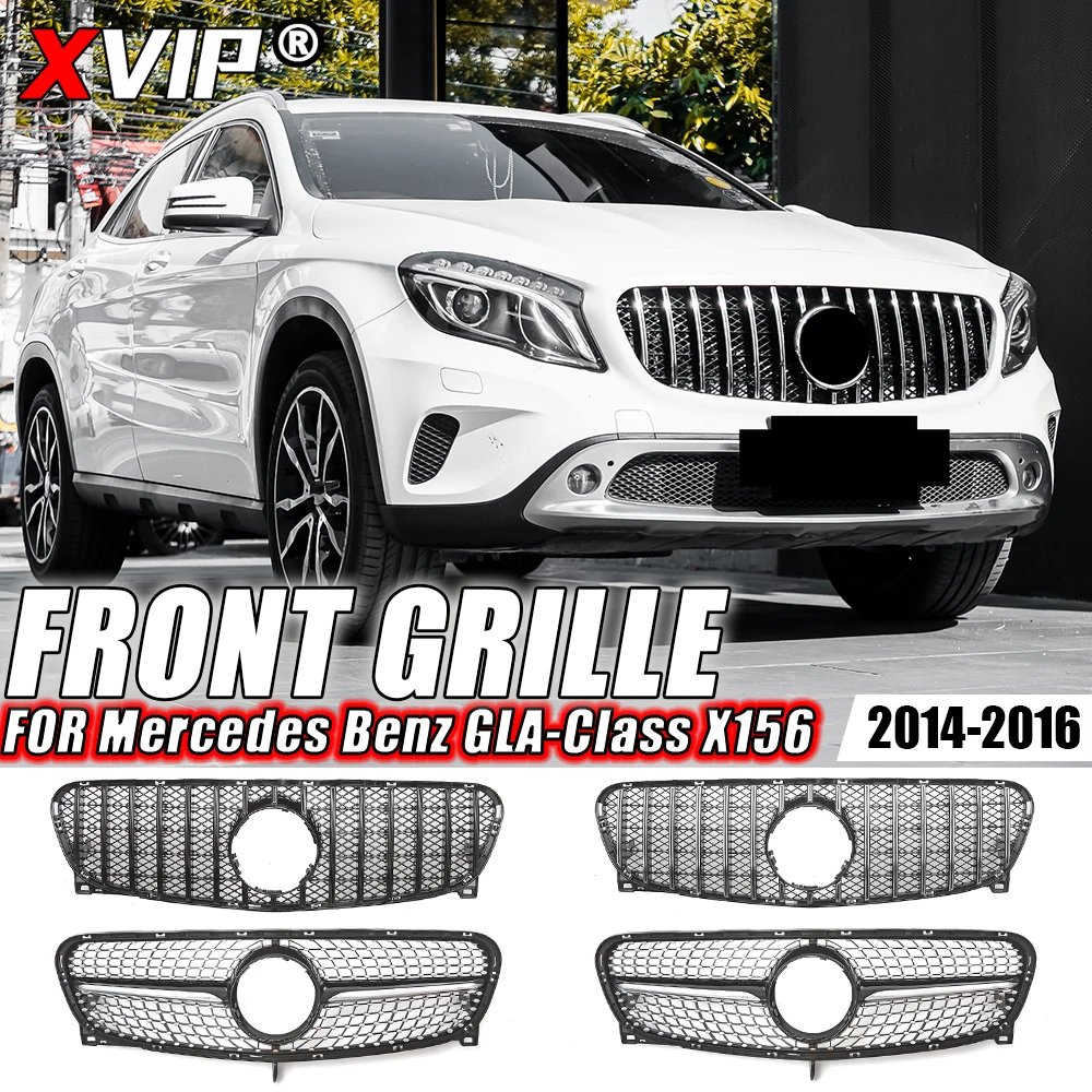 

Глянцевая черная бампер-решетка XVIP в стиле GTR для Mercedes Benz GLA-Class X156 GLA180 GLA200 GLA45 14-16, верхняя решетка в стиле бриллиантов