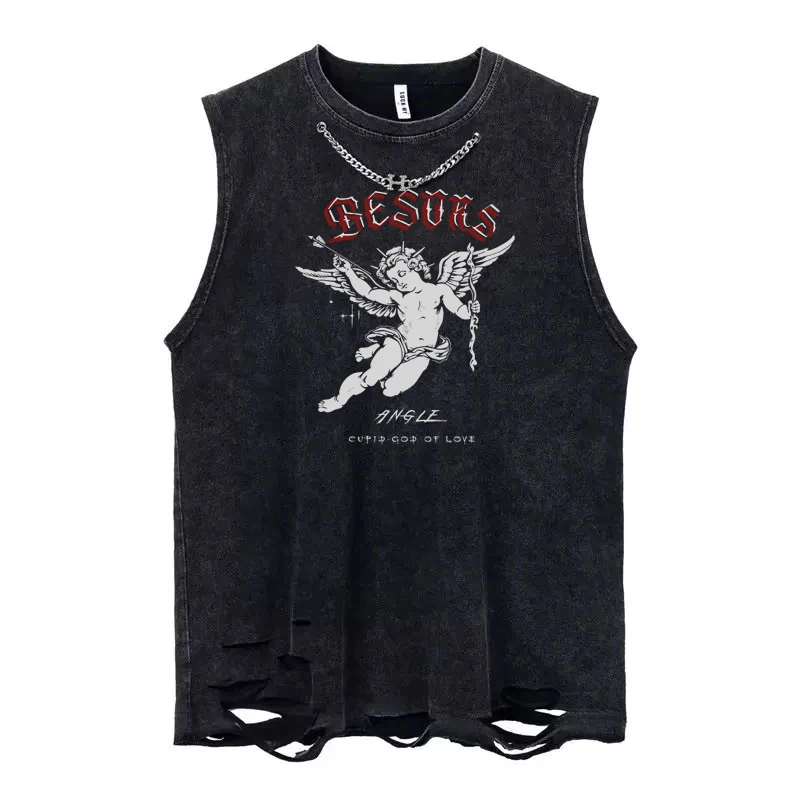 2026 Summer Cotton Tank Tops Loose Washed American Retro Vest Printed Tees Tops Women Streetwear Harajuku Oversized T New