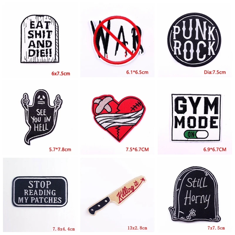 10PCS Punk/Letter Iron On Patches For Clothing Thermoadhesive Patch Letter Slogan Embroidery Patch On Clothes Jackets Hats DIY