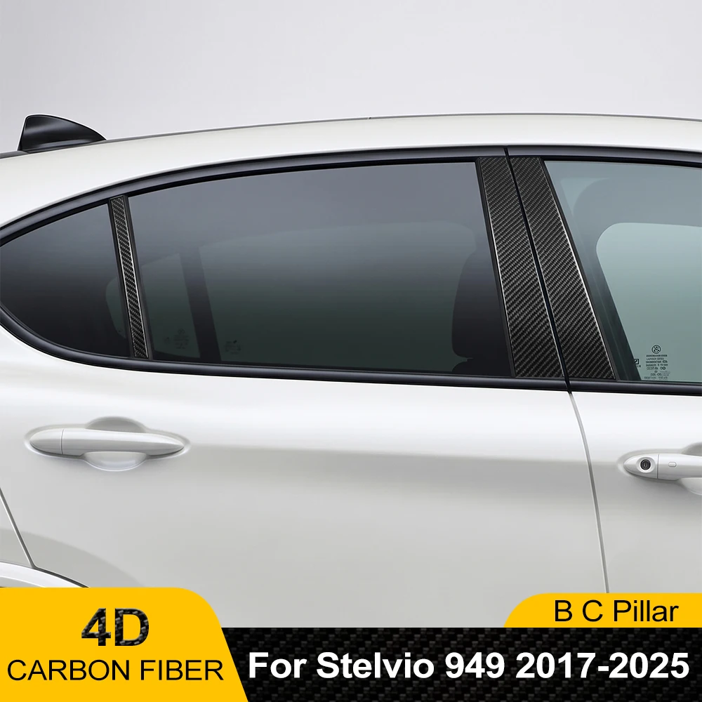 For Alfa Romeo Stelvio 949 2017-2025 4D Carbon Fiber Black Auto B Pillar Protection Film Pre-Cut Car Window Column Guard Sticker