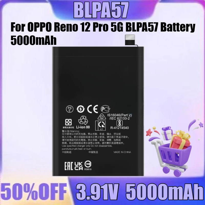 

New BLPA57 3.91V 5000mAh High Quality Battery for OPPO Reno 12 Pro 5G BLPA57 Battery 5000mAh