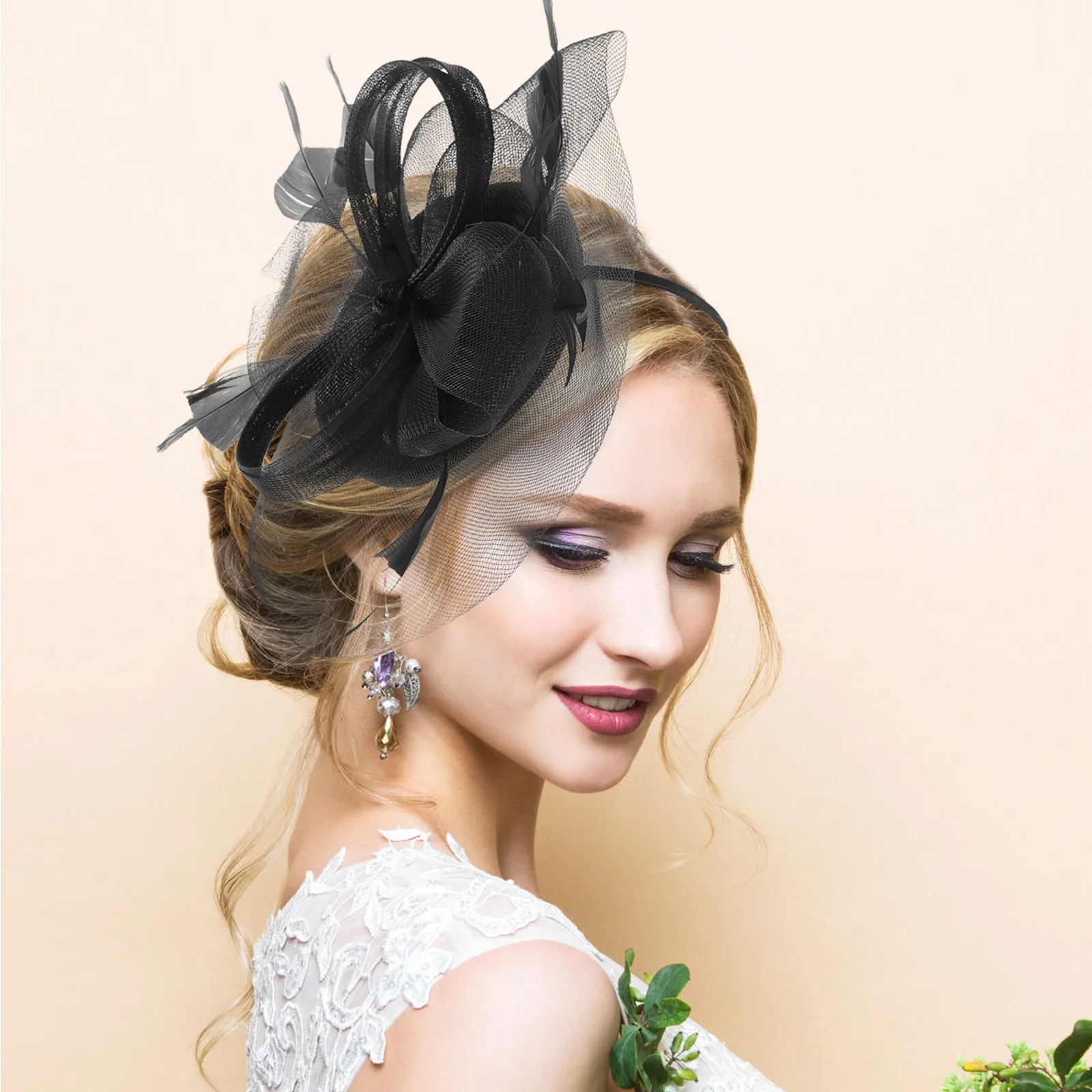 

Gauze Fascinator Hat Women Headband for Tea Party Wedding Banquet Artificial Plume Design Lightweight Elegant Headwear