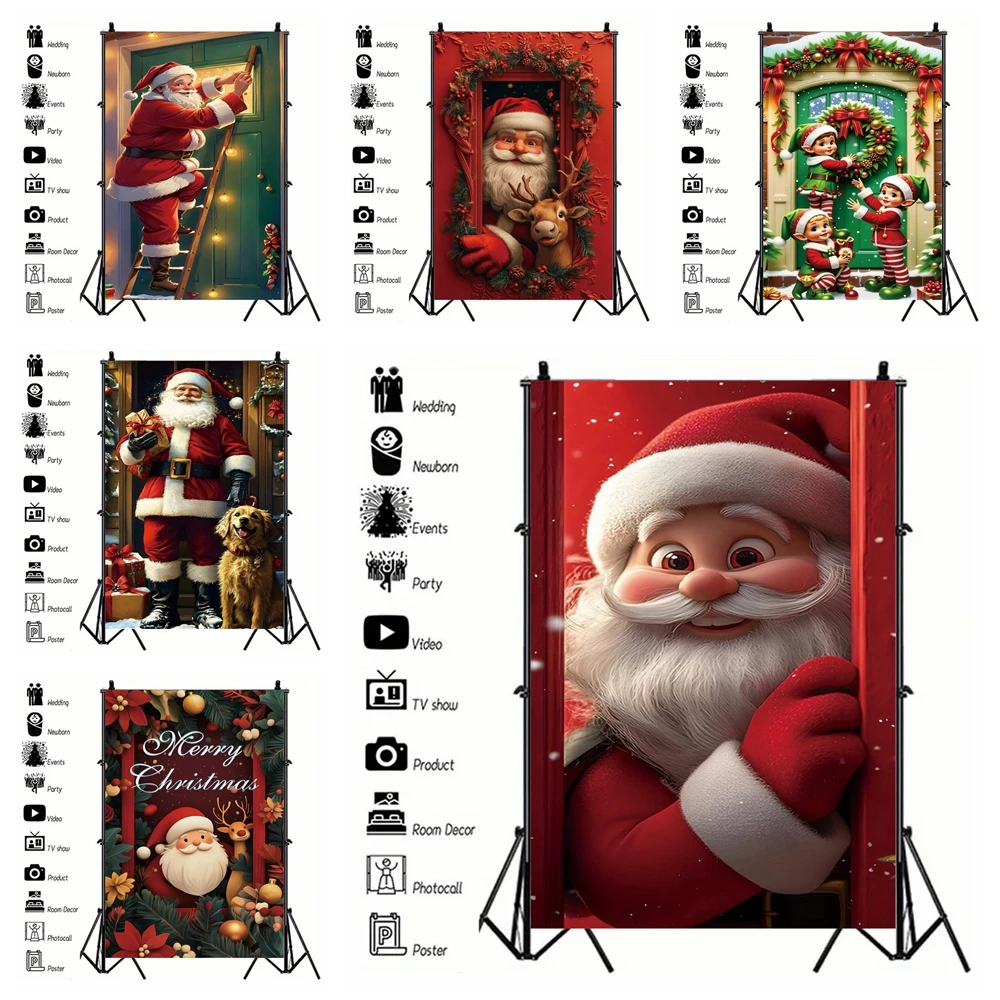 Merry Christmas Santa Claus Backdrops New Year Eve Party Christmas Tree Home Decoration Photography Background Photo Studio Prop