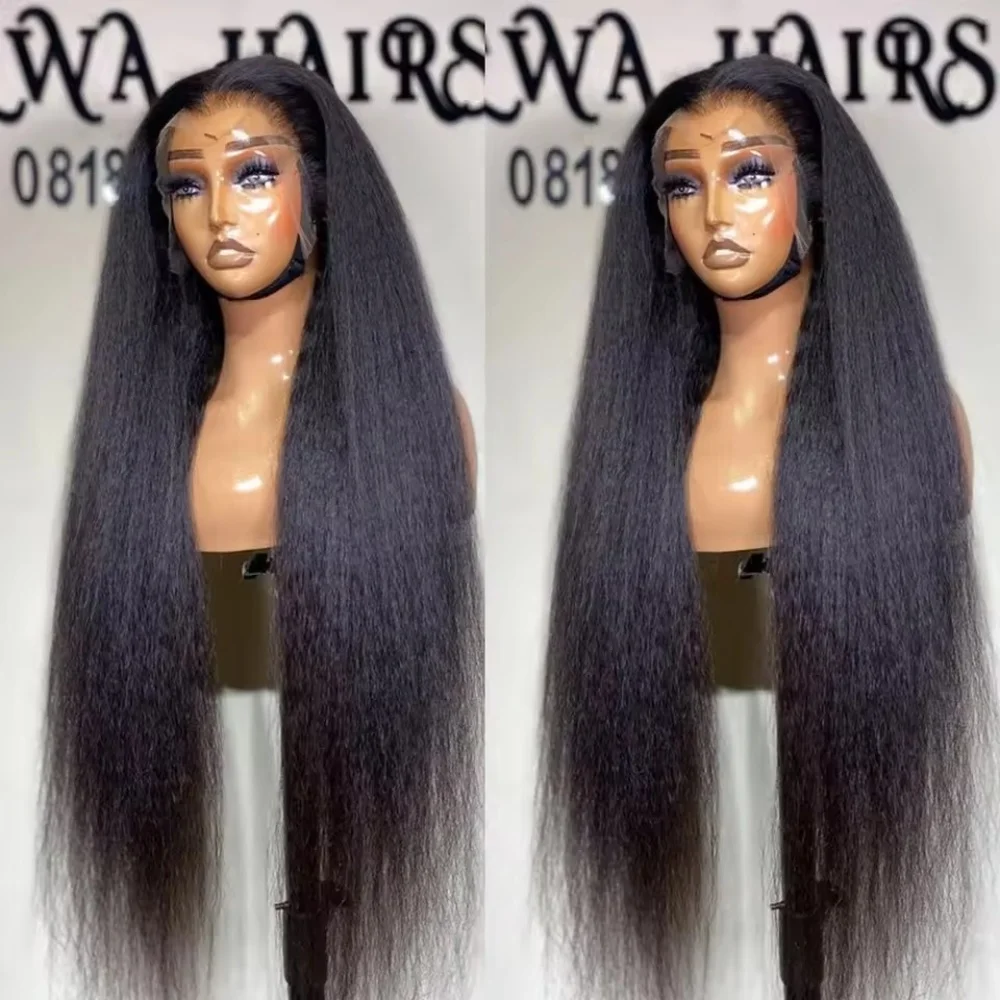 30 32 Inch Kinky Straight 200 Density Human Hair Wig Peruvian 13x4 Lace Frontal Wig For Women Yaki Straight 13x6 Lace Front Wigs