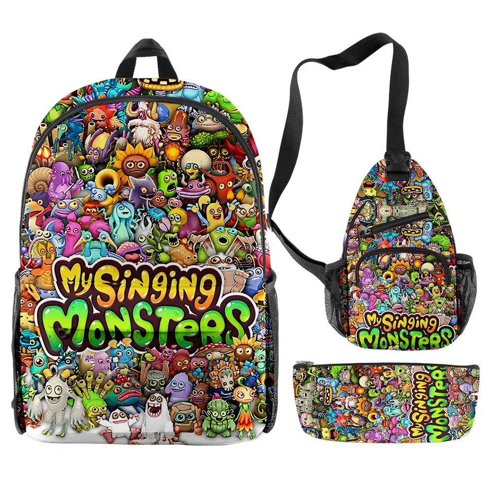 

Trendy Fashion my singing monsters 3D Print 3pcs/Set pupil School Bags Trendy Travel Laptop Backpack Chest Bag Pencil Case