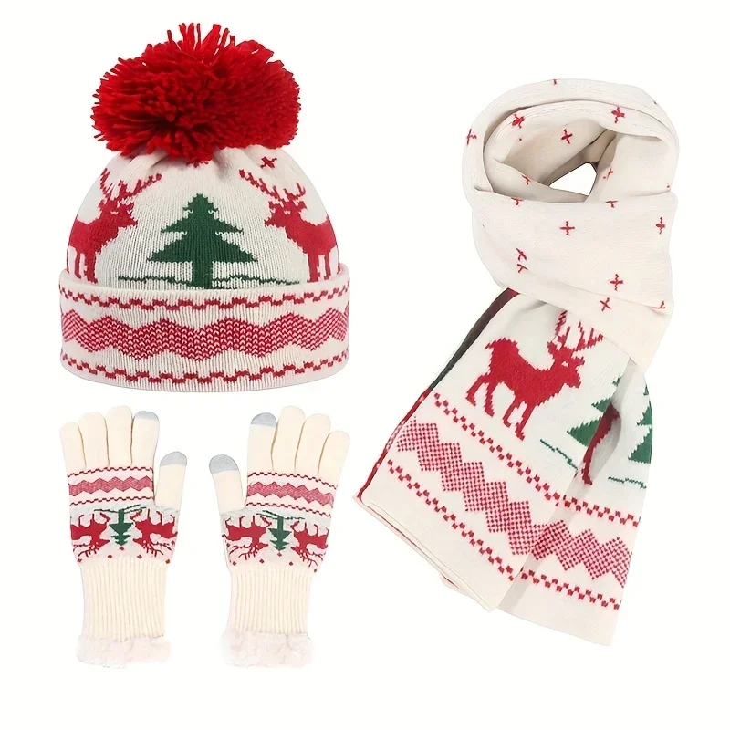 3 Pieces Trendy Gloves Scarf Christmas Beanie Set For Women Cute Cartoon  Coldproof Scarves Winter Outdoor Accessories