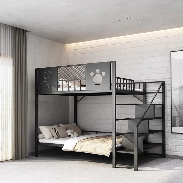 Wrought iron elevated bed small apartment multi-functional double-layer children's bed household space-saving double iron bed fr