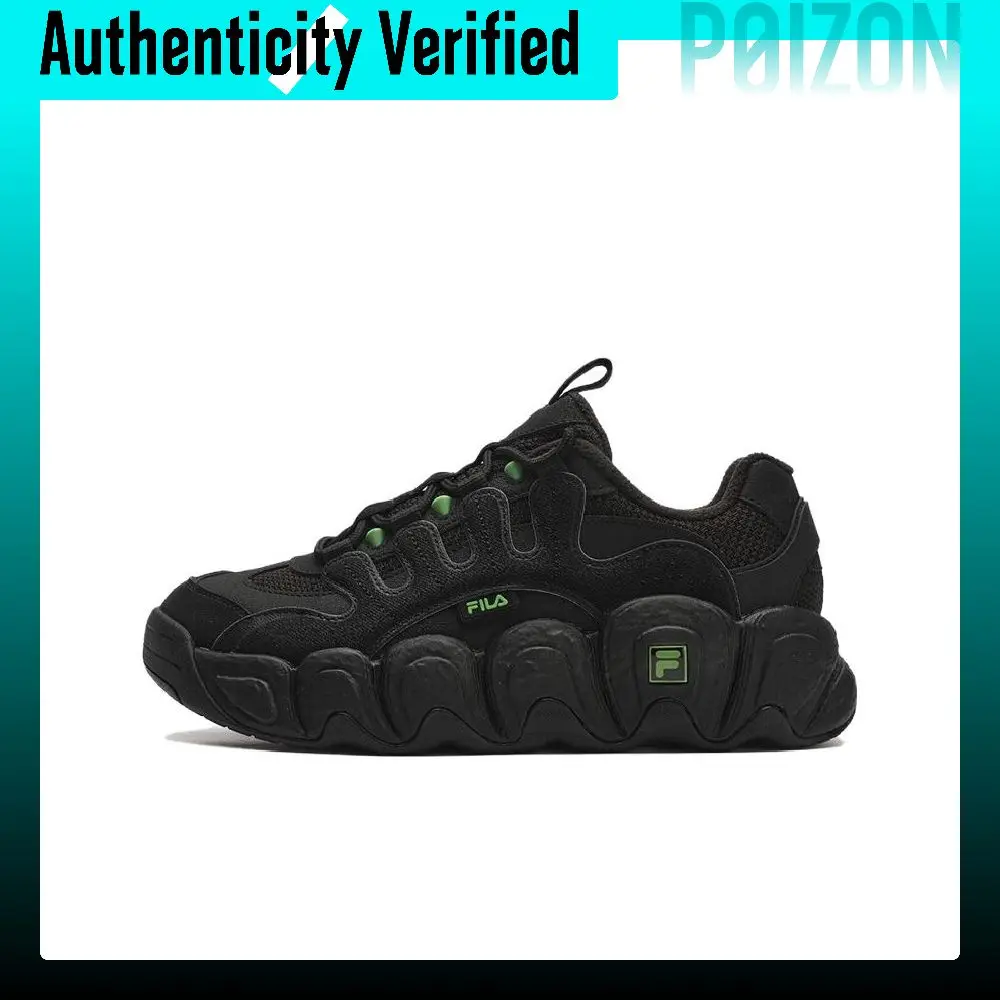 FILA Croissant Textile, Synthetic Leather, TPU Cushioning Low top Chunky Sneakers Men's Black Fleece Lined F12M342123FIB