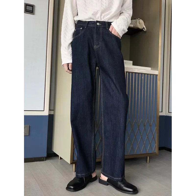 Spring Summer Brand Man Luxury Blue Straight Loose Casual Denim Trousers Men's Korean Handsome Drape Wide Legs Cowboy Pants Man