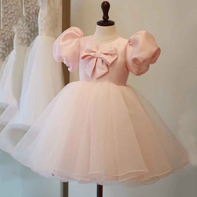 Kids Girls First Birthday Tutu Dress Children Princess Gown Fashion Elegant Wedding Flower Girl Pink Evening Party Formal Attire