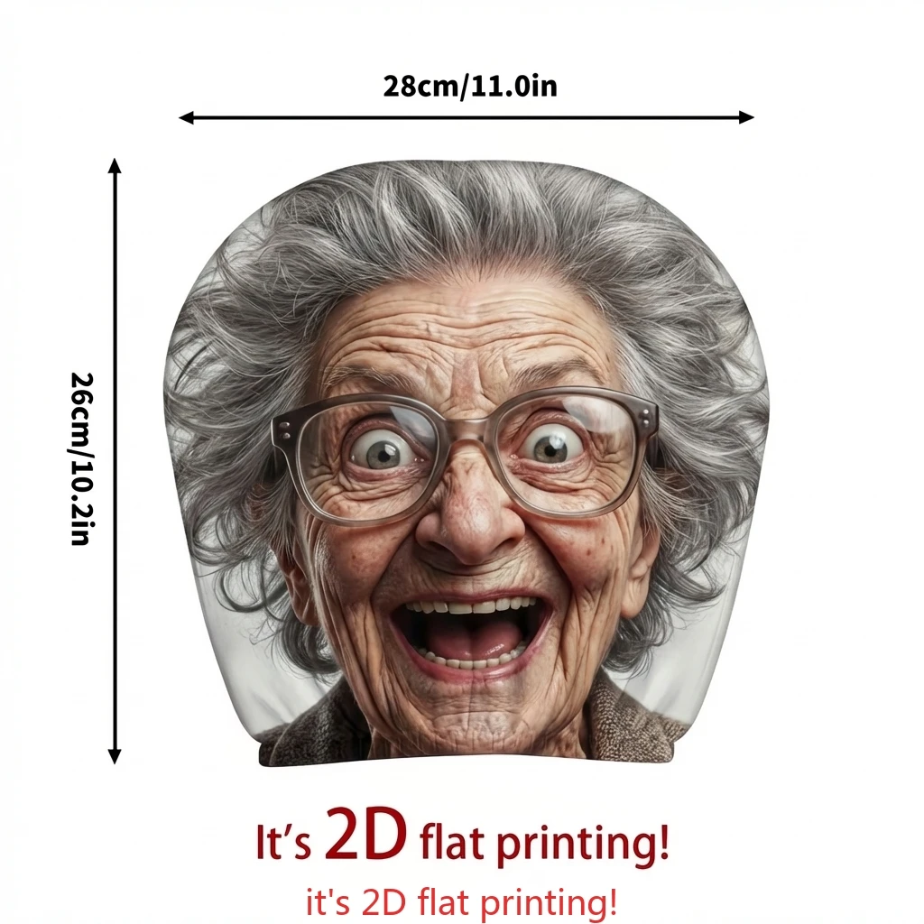 2pcs Crazy Glasses Old Lady Print Car Headrest Covers | No Padding, Easy to Install & Wash, Funny Design, All-season | for Tra