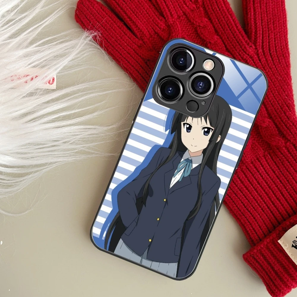 K-ON เคสโทรศัพท์มือถือ Mio Akiyama สำหรับ iPhone 15 14 13 12 11 x XR XS 8 Pro Max PLUS ฝาปิดกระจก PC ขนาดเล็ก