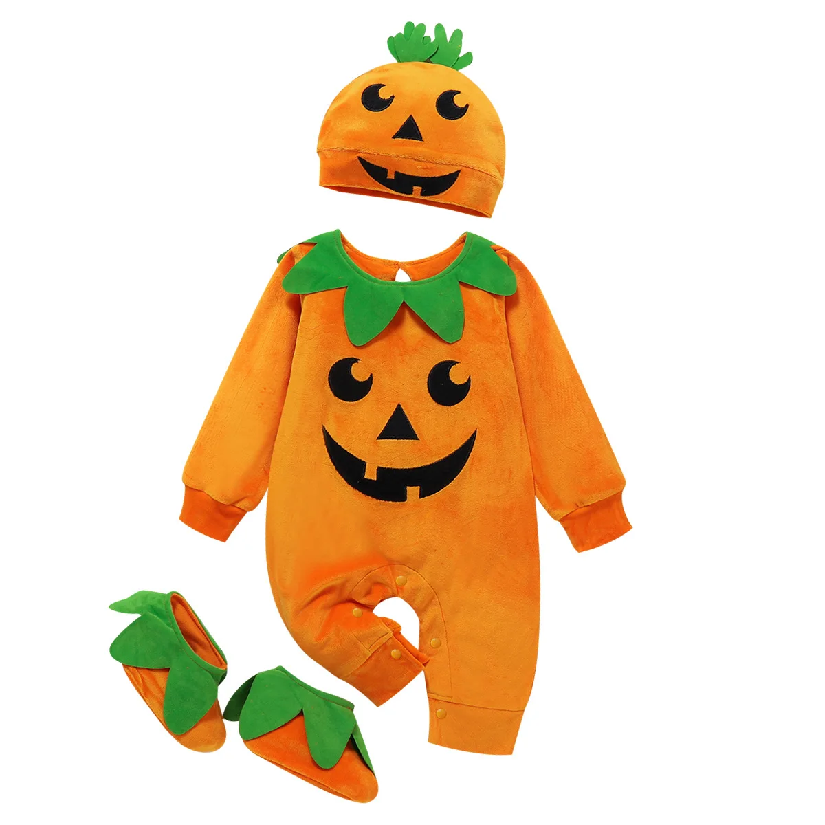 2025 Halloween nouveau bébé Onesie décontracté mignon imprimé Onesie citrouille chapeau à manches longues escalade costume trois pièces ensemble