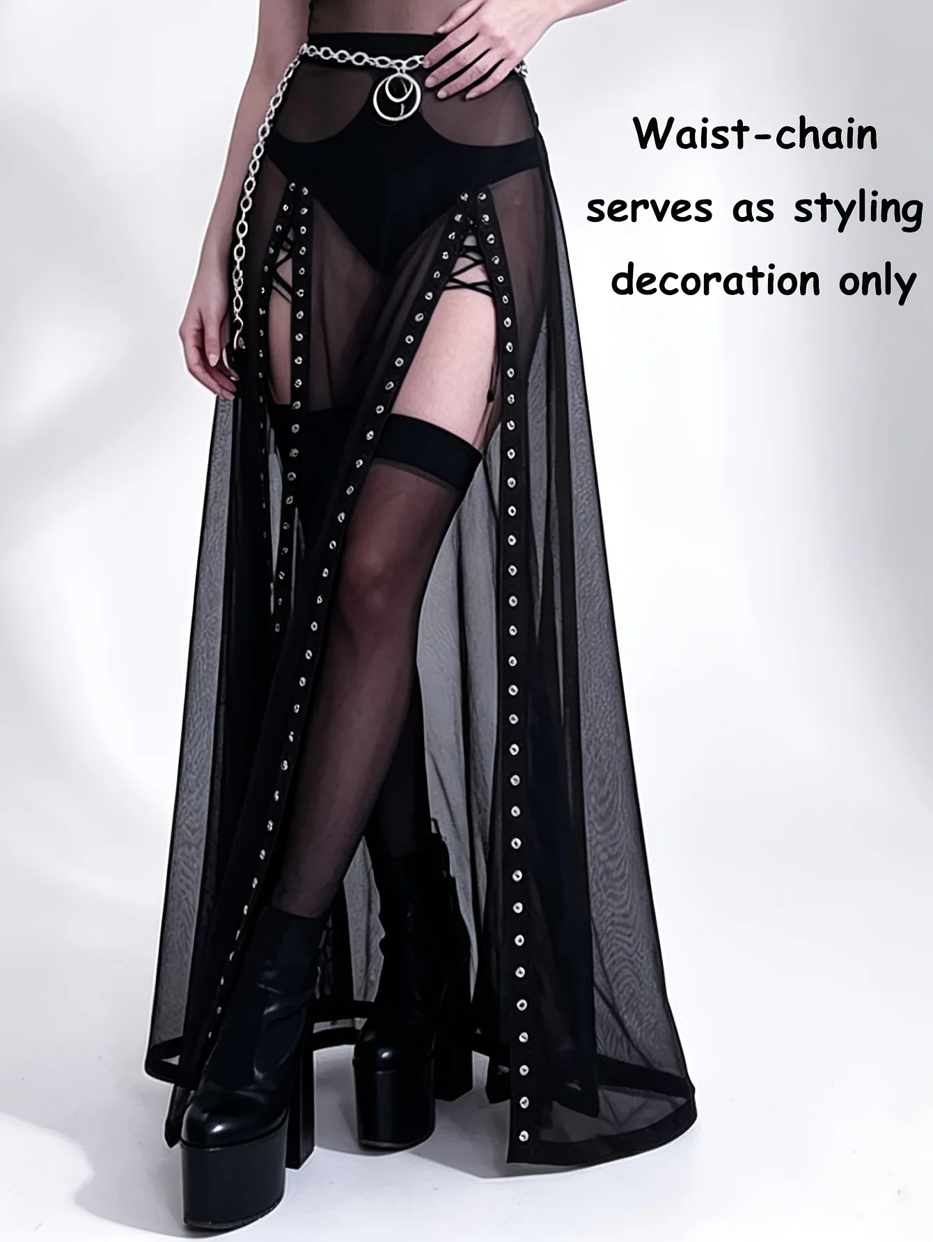 Sexy Hot Girl Net Scarf Sleeveless Half-Dress With Transparent Undergarment Opened With Straps And Slit Half-Dress For Women