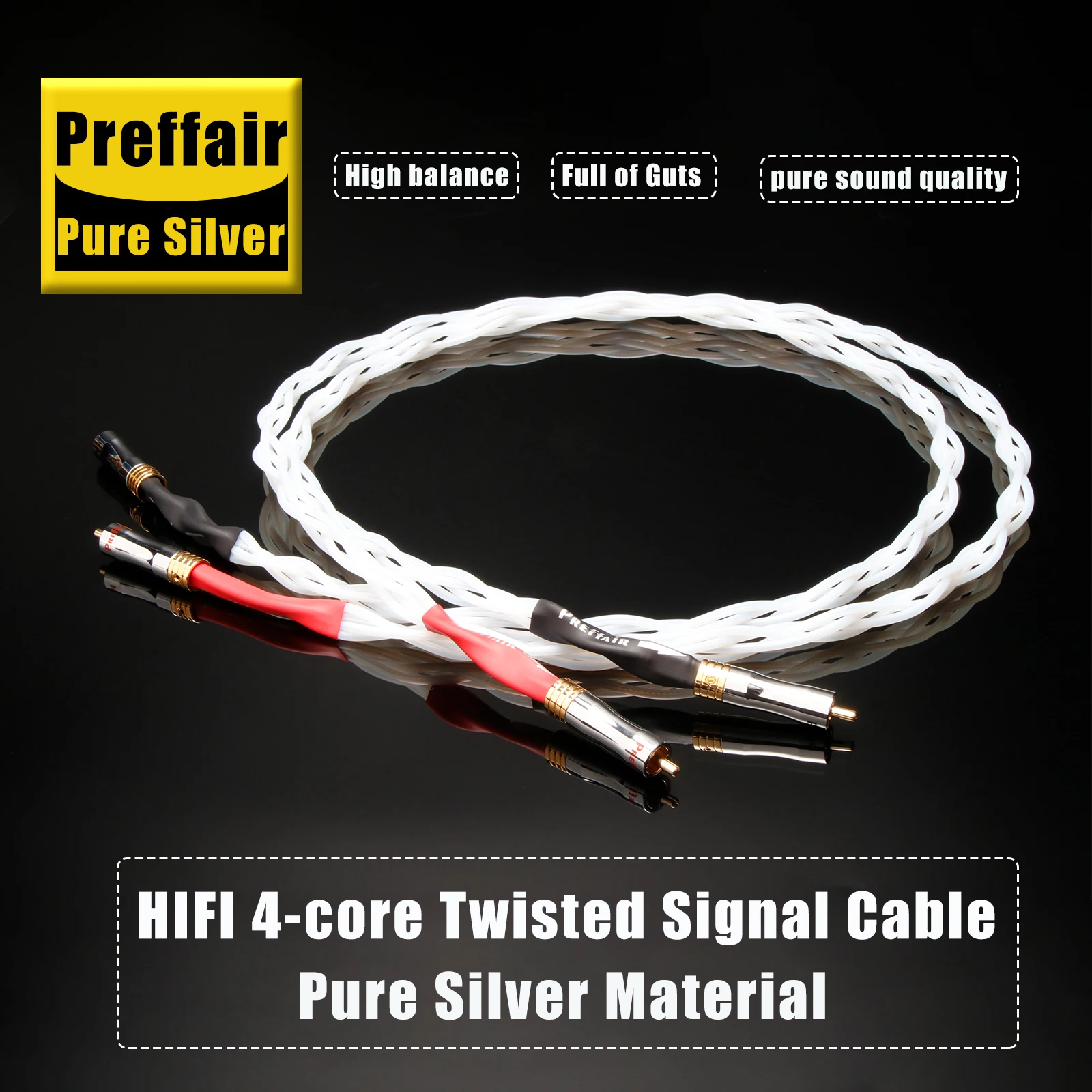Pure Silver Cable A082 Gold RCA 100% Purity Silver Interconnect Audio Cable HIFI Pure Silver RCA Cable Audiophile X448