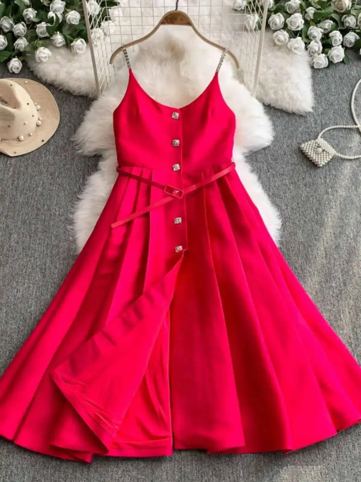 Light Luxury Crystal Evening Long Dresses Women Summer Holiday Straps Sundress Bridesmaid Weddding Party Vestidos Midi Robe
