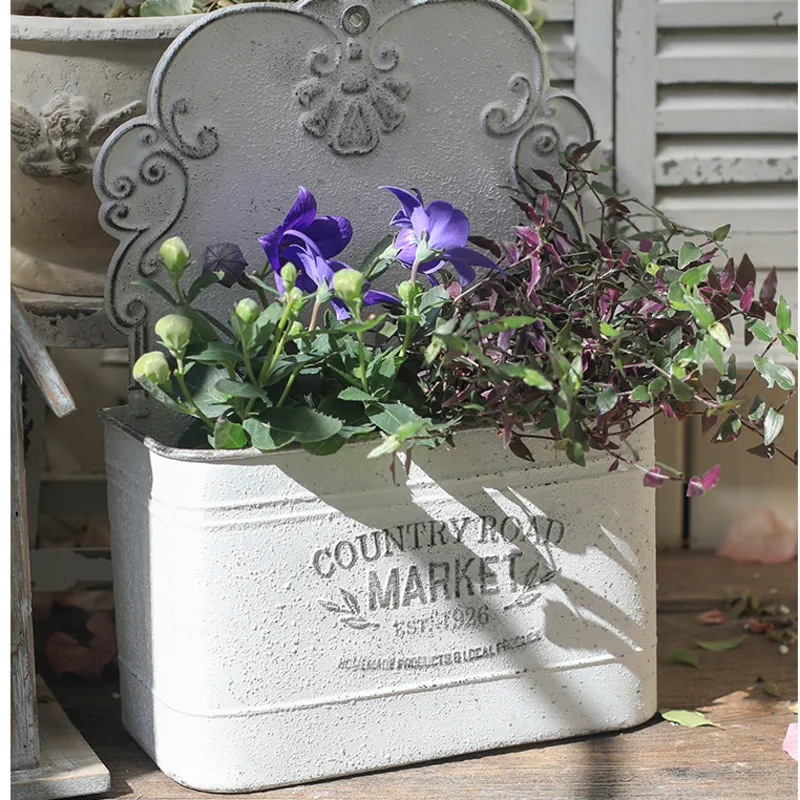 Nordic Retro Flower Pot Iron Do Old Bonsai Basin Garden Wall Hanging Home Decoration Homestay Courtyard Grocery Organization