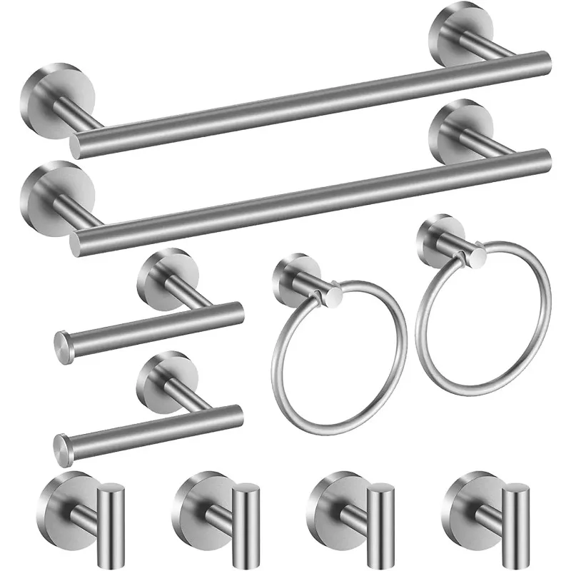 Bathroom Hardware Set Brushed Nickel, 24 Inch Towel Bar Set 10 Pieces Bathroom Accessories Set Includes Includes 2 Packs