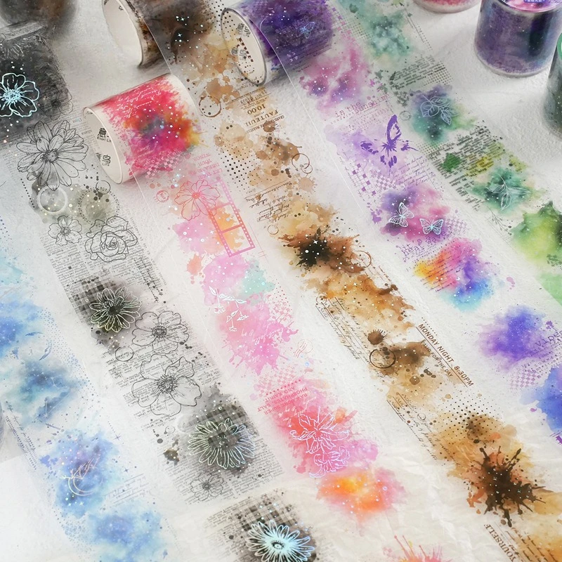 Hot Foil PET Washi Tape, Watercolor Ink Wash Pattern,Decorative Collage Sticker Tape for Journal Scrapbooking DIY Craft Supplies