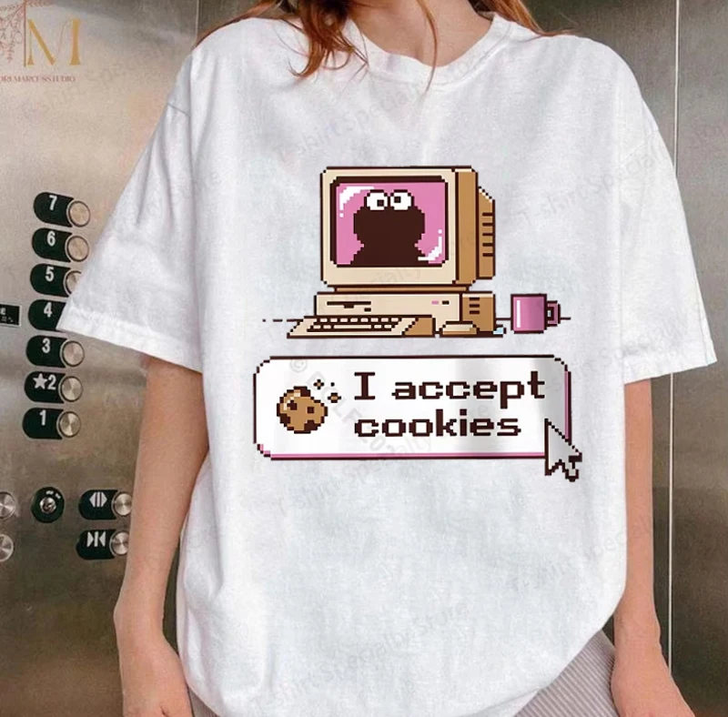 I Accept Cookies Playful Printed Men's T-Shirt 100_ Cotton Oversized Retro Graphic Tees for Women Tops Tees Streetwear