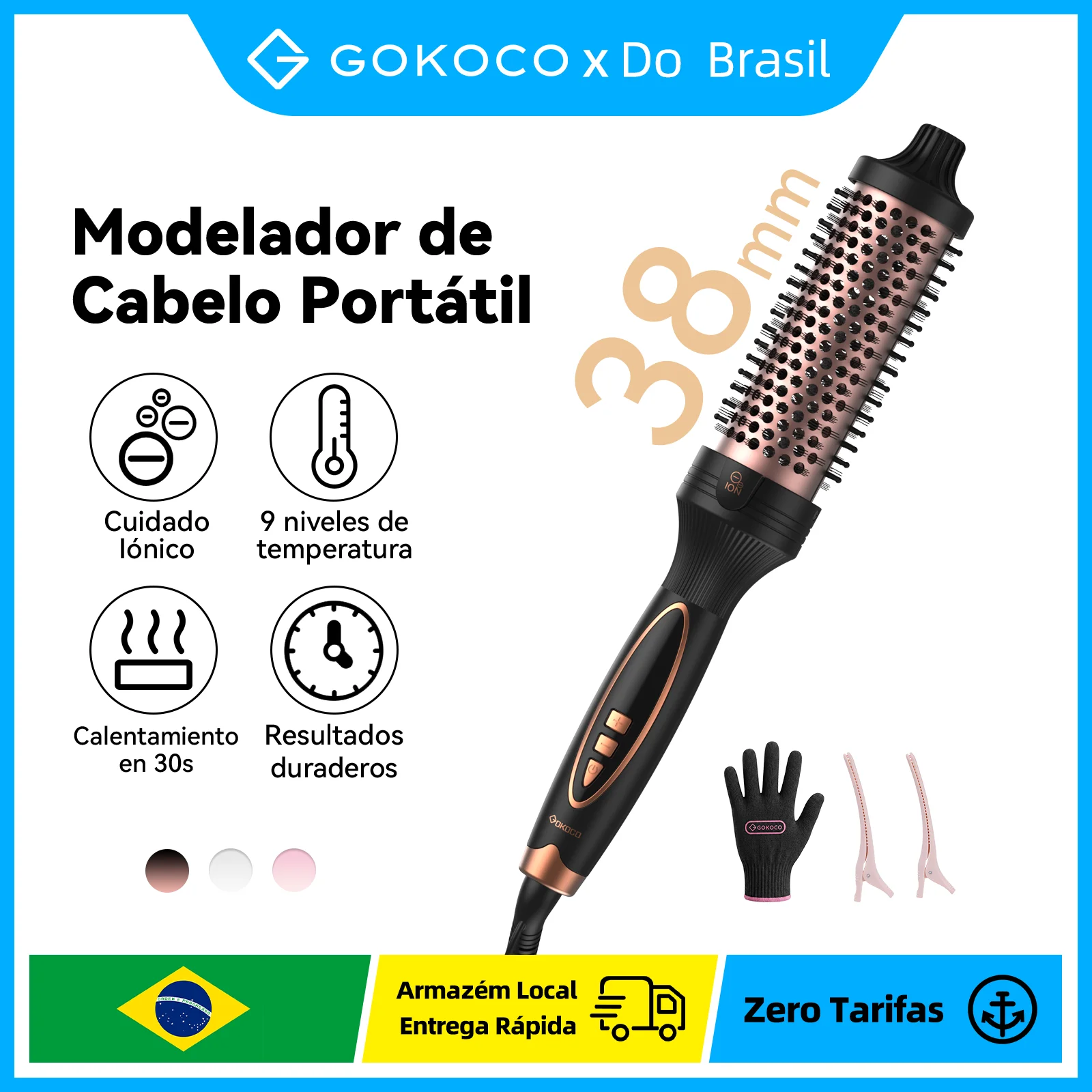 Modelador de Cabelo GOKOCO Portátil com Íons Negativos, 9 Níveis de Temperatura, Aquecimento Rápido em 30s para Cabelos Cacheados